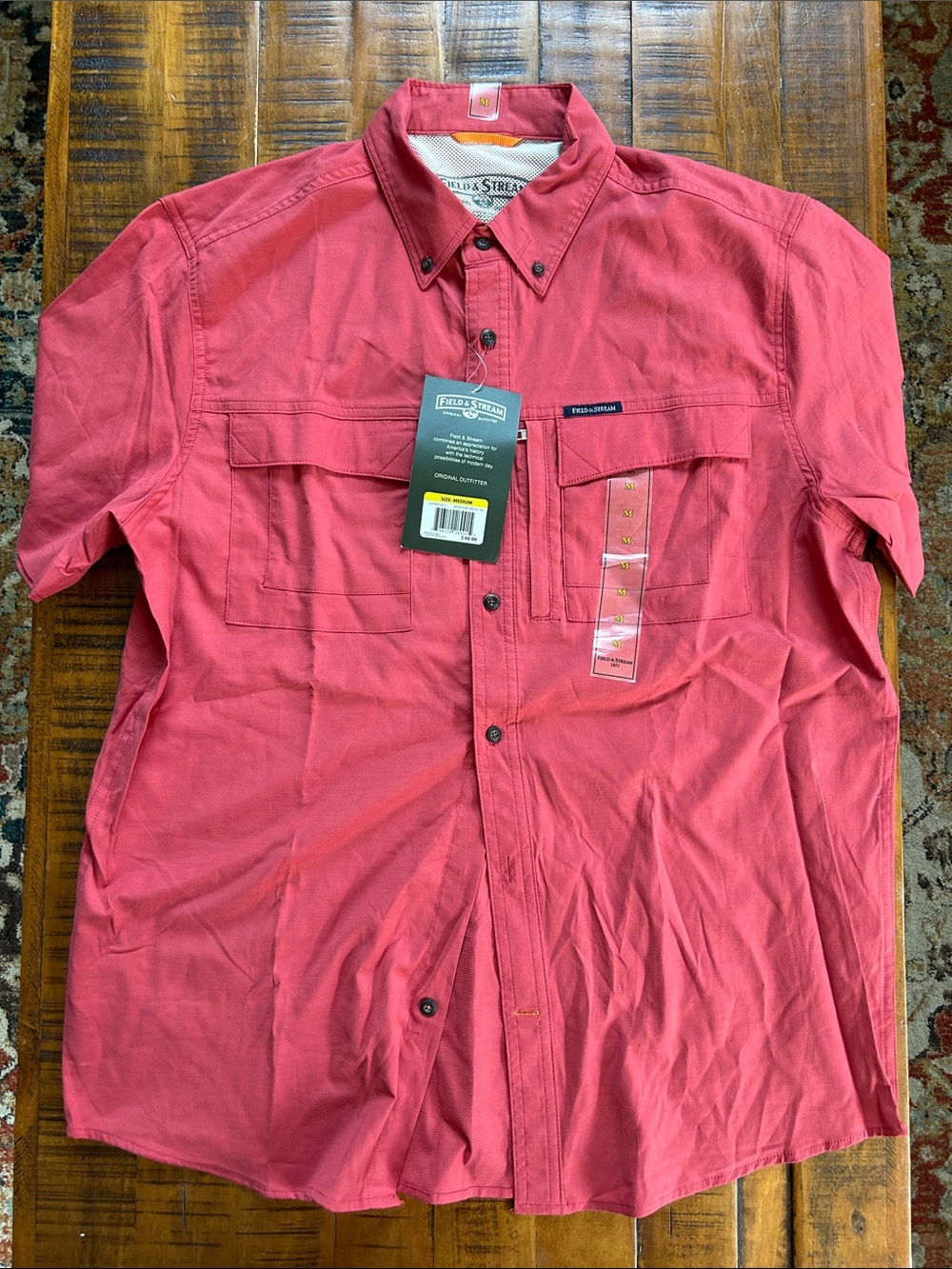 Field & Stream Men's Short Sleeve Button-Down Shirt in Coral Red